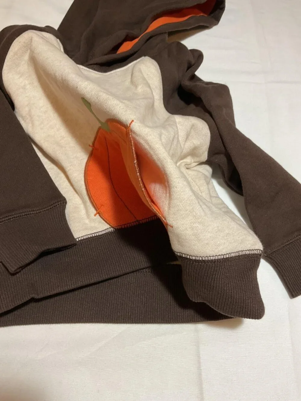 Gymboree Boys 18-24 months Pumpkin Appliqué Brown Ivory Fleece Hoodie NWT Fall